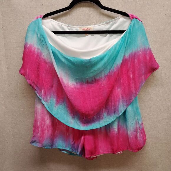 Peach Love California Tie Dye Off Shoulder Romper in Size M - Picture 1 of 5